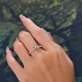 Unique Heart Shaped Moss Agate Engagement Ring Cute Pave Promise Ring